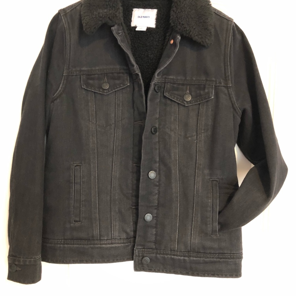 Old Navy Black Jean Jacket with Sherpa Collar